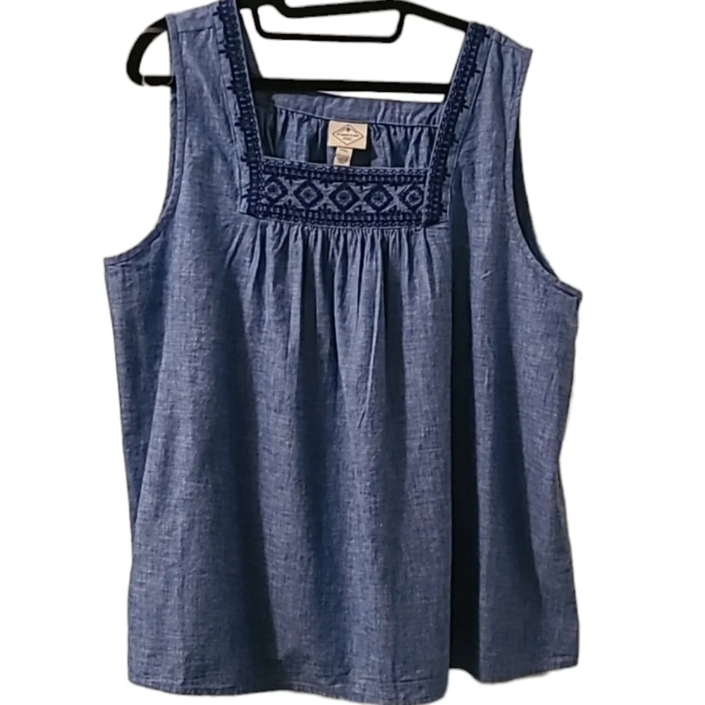 ST. JOHN'S BAY WOMENS PETITE PLUS SIZE BLUE  SUMMER TANK TOP WITH SMOCKING PXXL